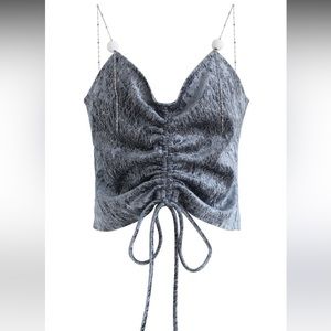 Drawstring Metal Chain Cami top in dusty blue